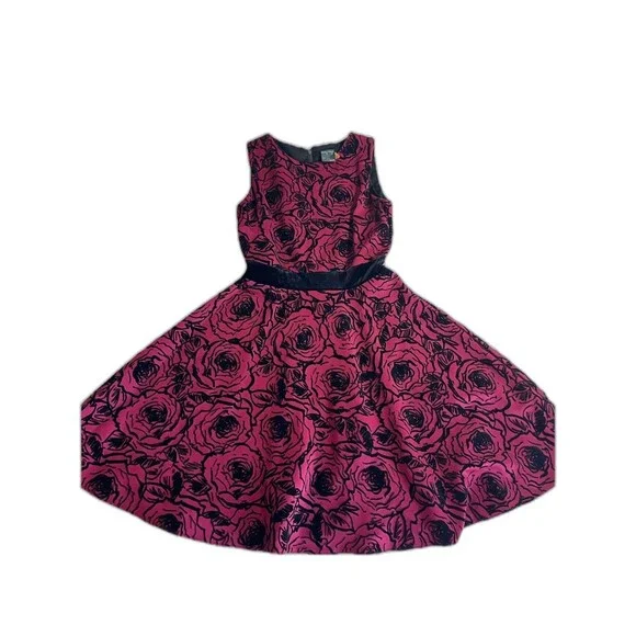 Gabby Skye Dress Size 4 Dark Pink With Velvet Floral Pattern Whimsy Goth - Picture 2 of 9